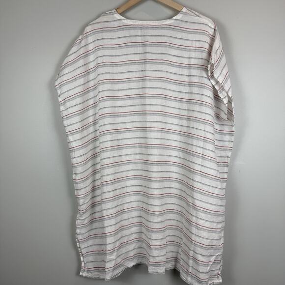 Eileen Fisher Organic Linen Tunic Top XL Striped Poncho Kaftan Beach Coastalcore - Picture 3 of 8
